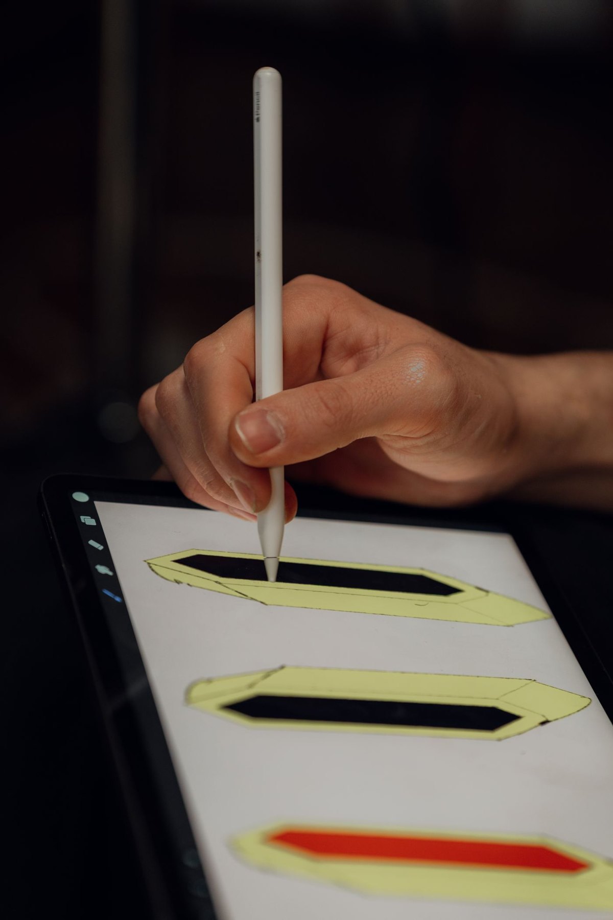 Stylus making marks on a tablet screen