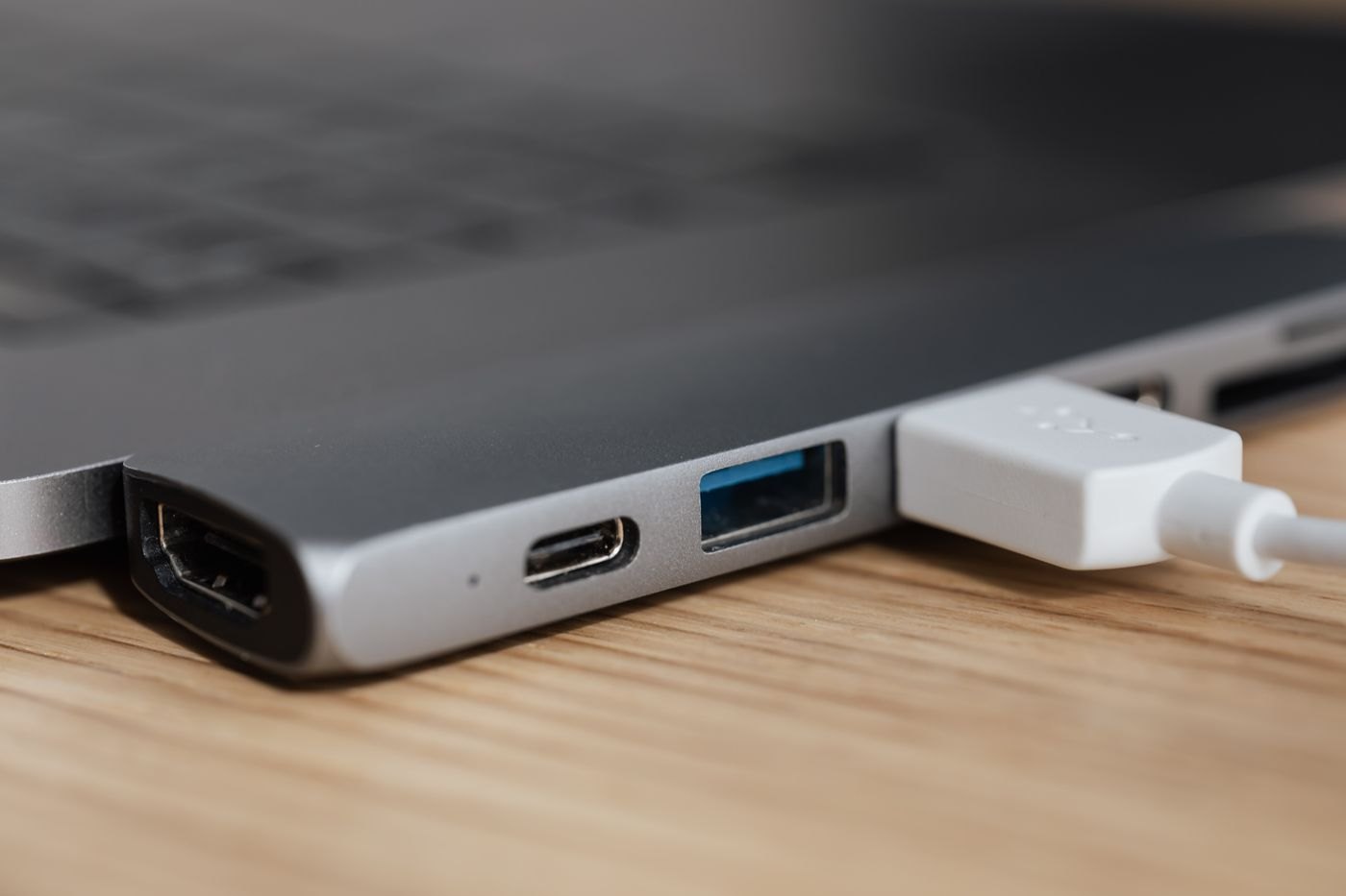 Laptop adapter showing several connection ports