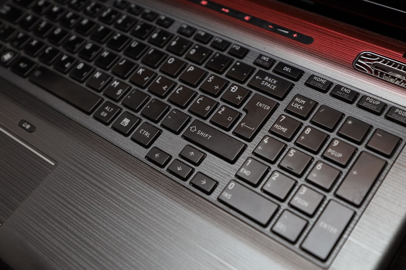 Keyboard keys and number section viewed closely