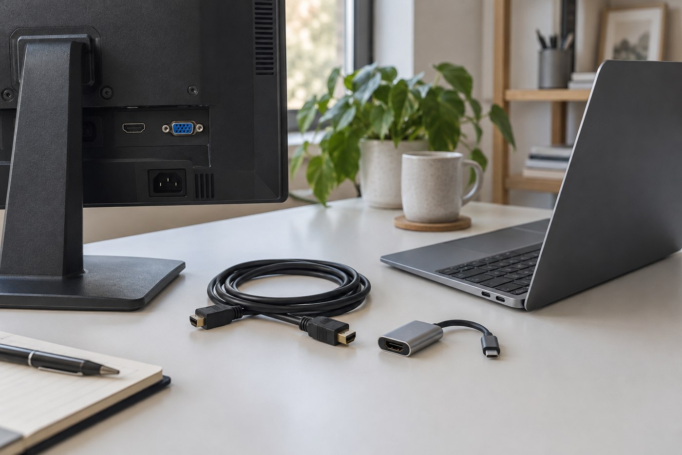 Older monitor, laptop, display cable and adapter