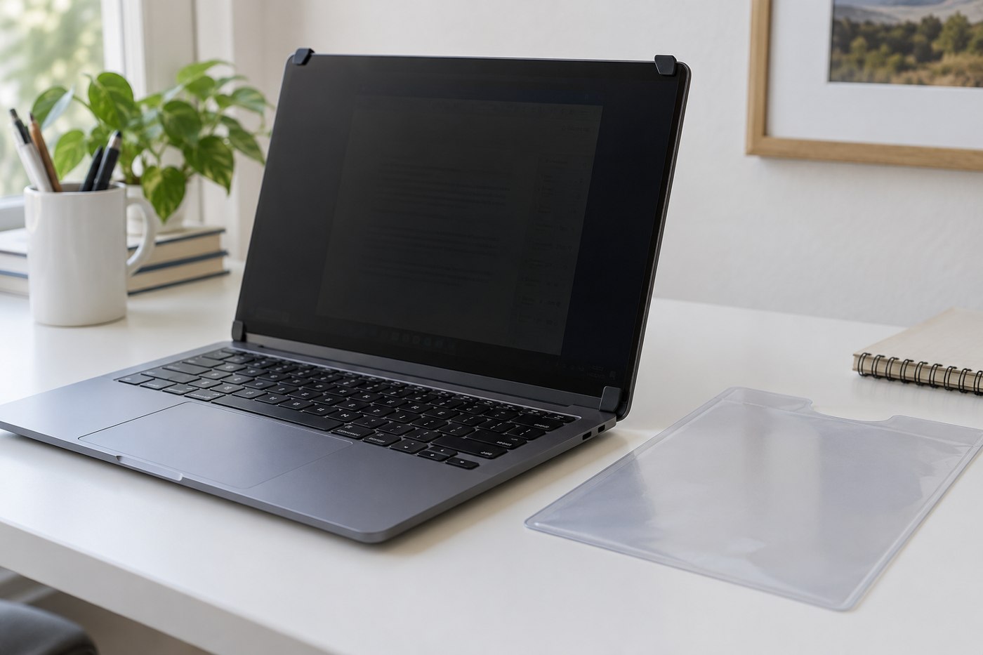 Privacy filter fitted to a laptop display