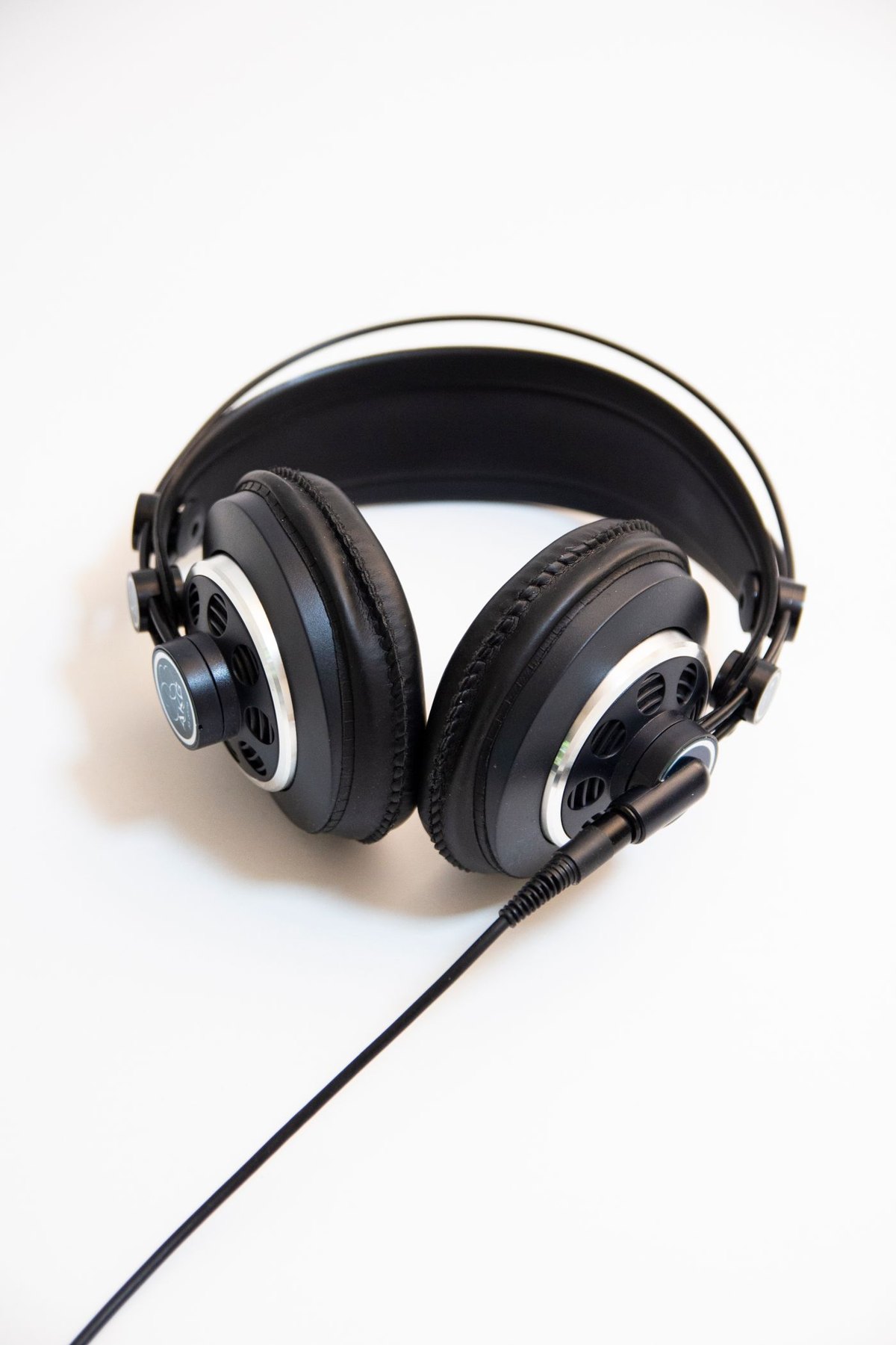 Over-ear headphones with a connected audio cable