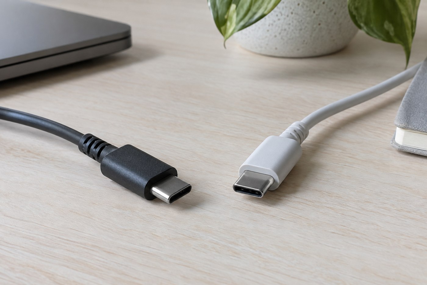 Close view of two charging cable connectors