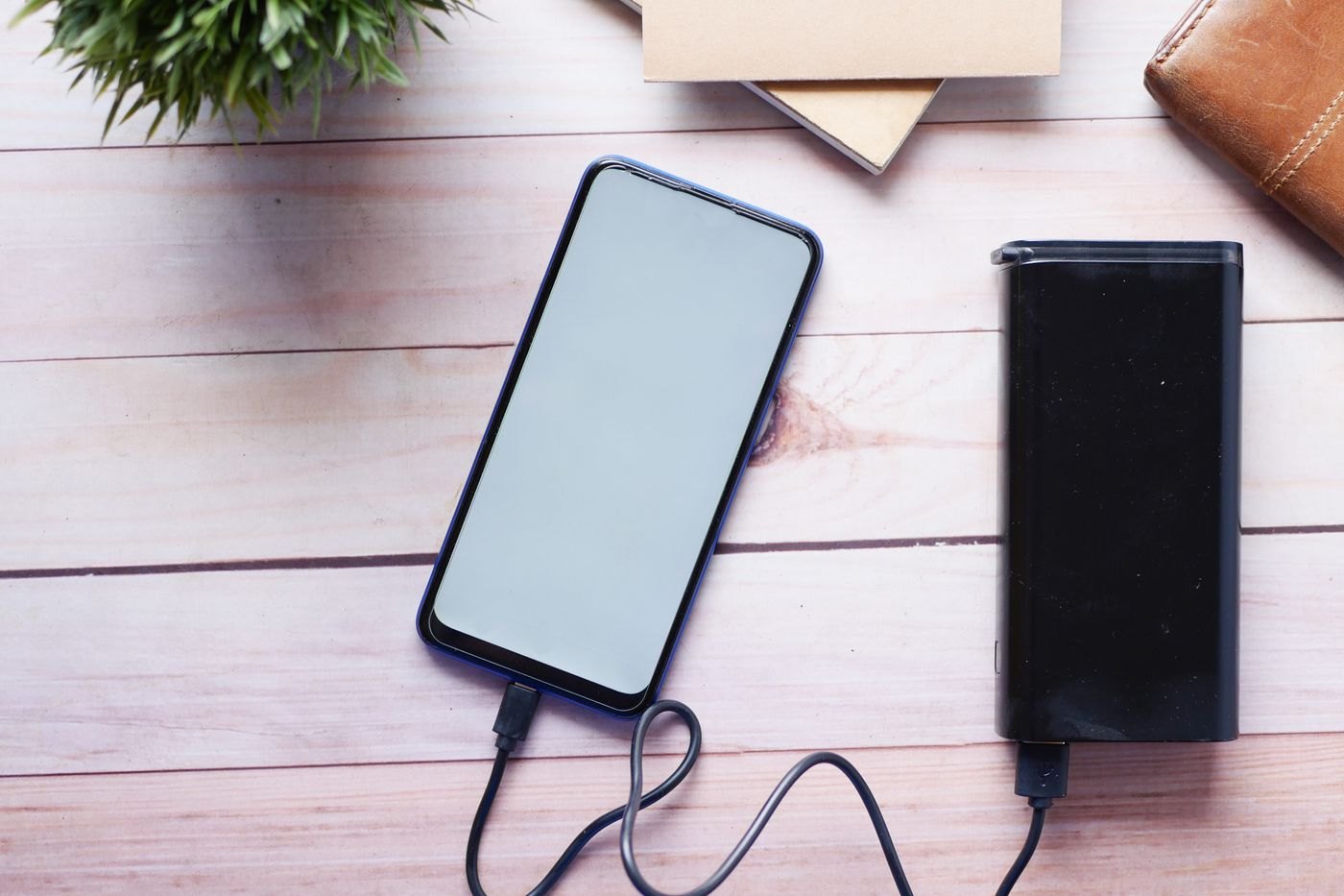 Phone connected to a separate portable power bank