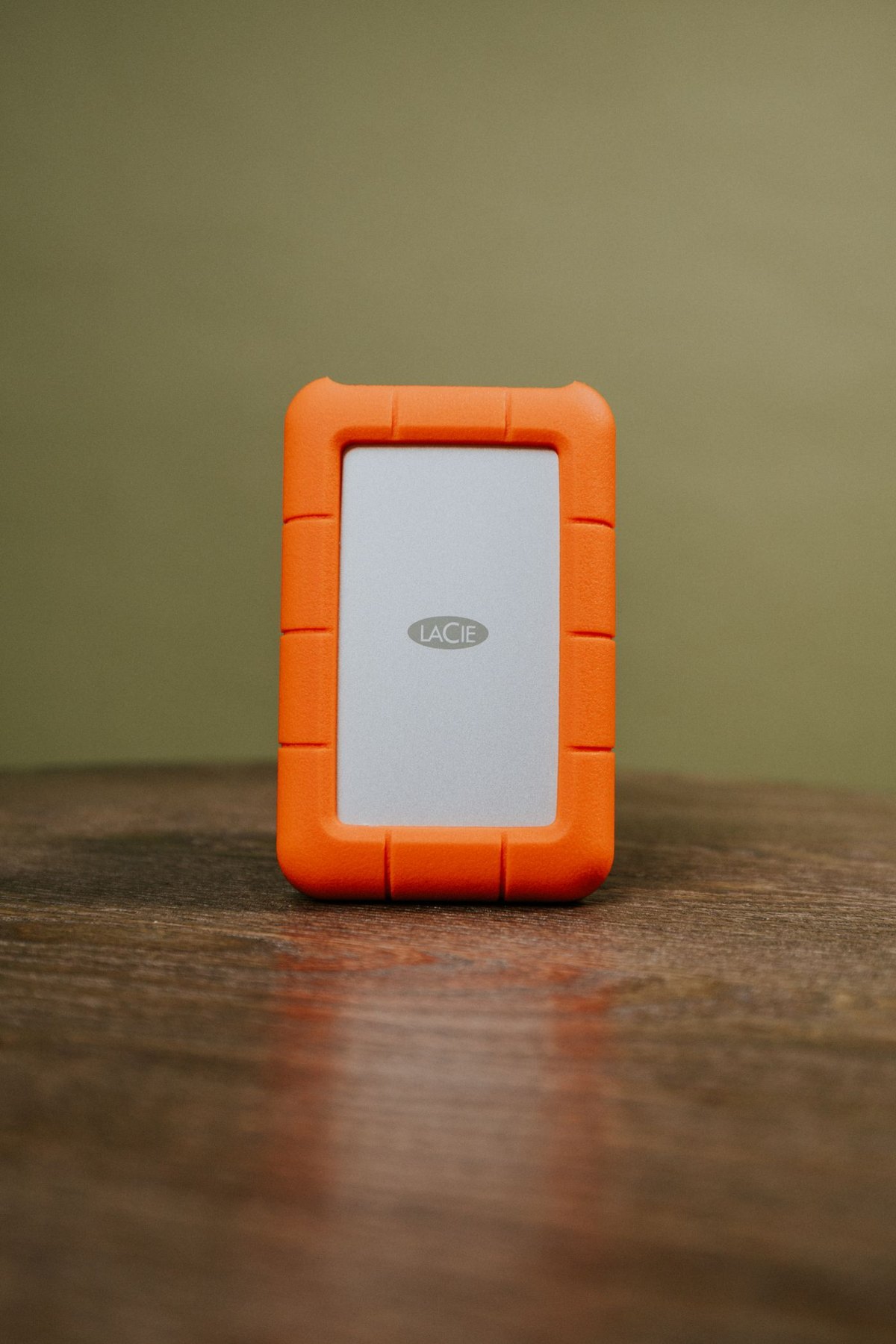 Portable drive with orange protective casing